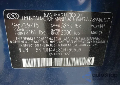 2016 Hyundai Elantra Se z USA, uszkodzony, nr VIN 5NPDH4AE8GH769659
